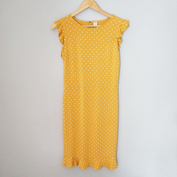 Old Navy Yellow Polka Dot Ruffle Bodycon Dress EUC - Picture 1 of 6